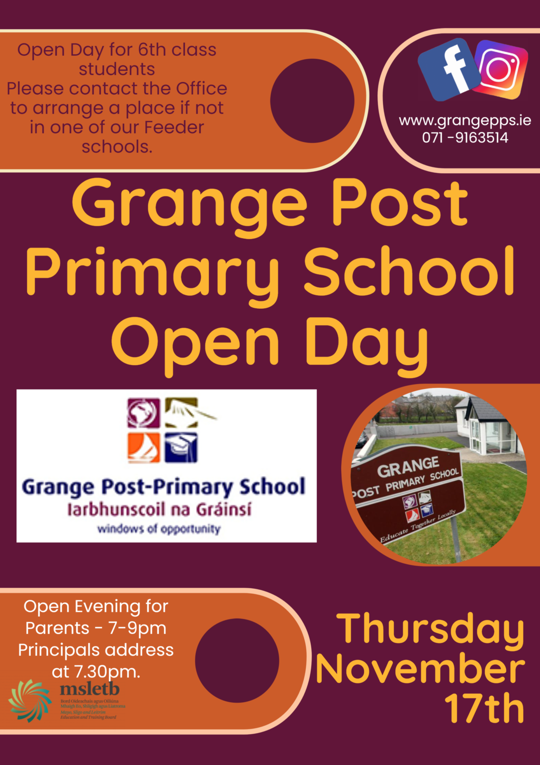 Open Day Grange Post Primary School